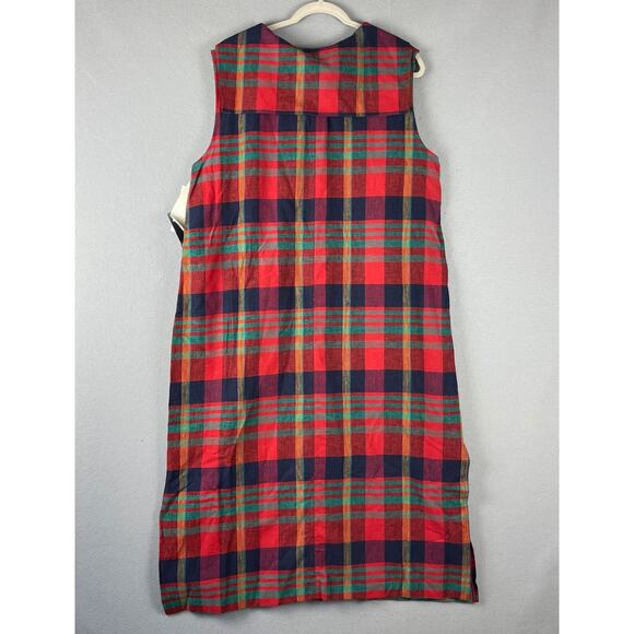 Vintage Lady Dorby Linen Dress Women 20WP Plaid Midi Shawl Collar Cottage NEW - Picture 8 of 14